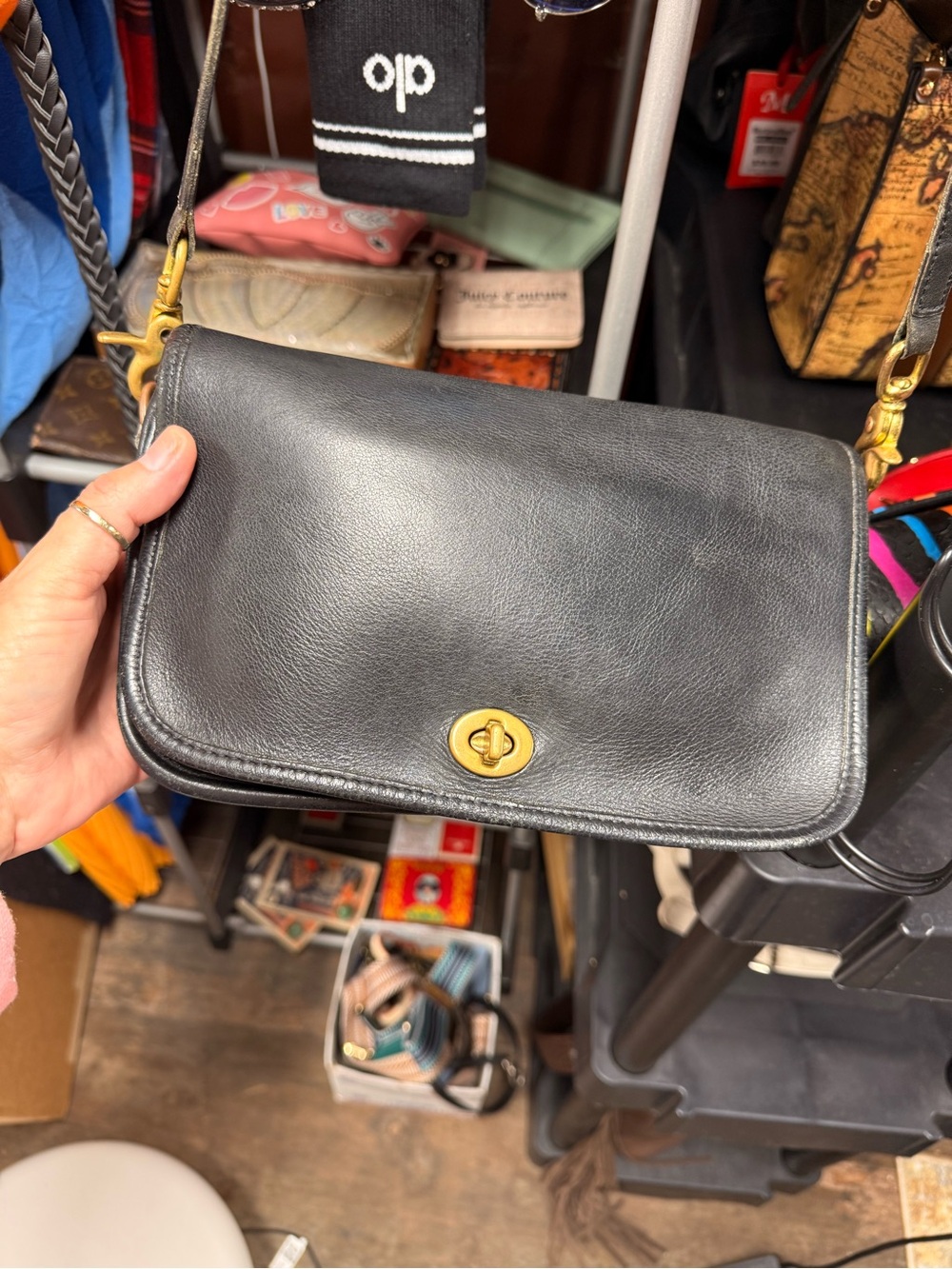 Coach Black Penny Pocket Leather Crossbody with Gold Turn-Lock
